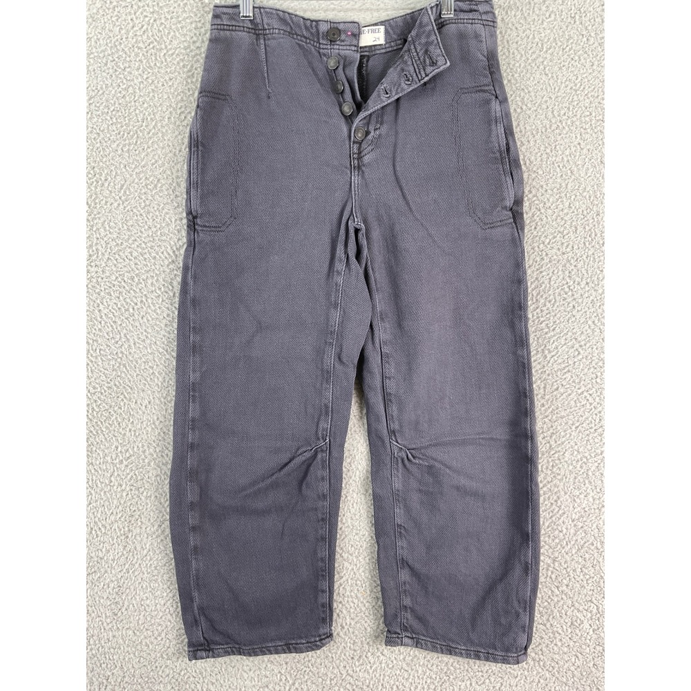 Free People We The Free Barrel Jeans Womens 24 Grey Button Fly Wide Leg Leggings